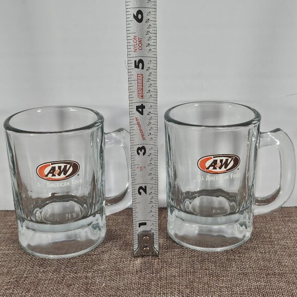 Pair of Vintage A&W All American Food Root Beer Mini Baby Mugs Oval Logo - Picture 3 of 7